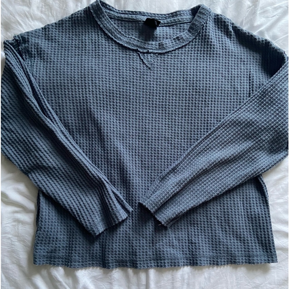 girls blue waffle knit sweater